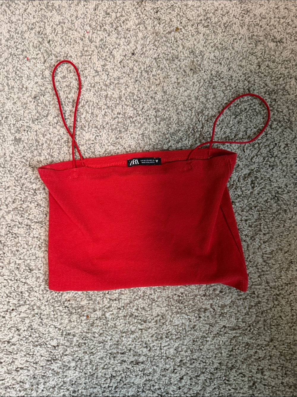 Zara Red Ribbed Spaghetti-Strap Crop Camisole